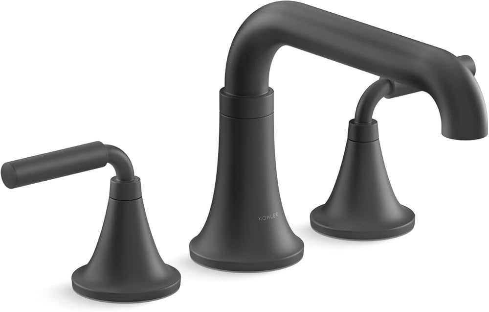 Kohler T27417-4-BL Tone Deck-Mount Bath Faucet Set, Bathtub Faucet with Two Lever Handles, Matte Black