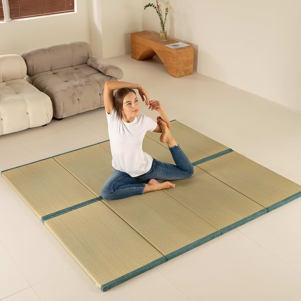 MustMat Japanese Floor Mattress Foldable Tatami Mats Folding Tatami Futon Mattress Rush Grass Floor Bed 35.4