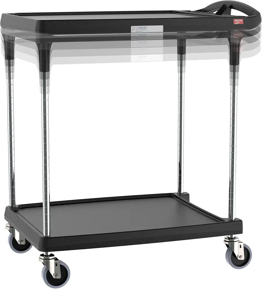 Metro myCart Plus Utility Cart - Choose-Your-Height Adjustable Heavy Duty Rolling Cart for Home, Commercial and Industrial Use - 2-Shelf, 300 lbs Capacity - 23.9