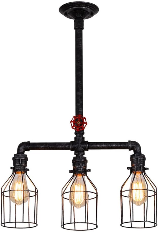 Steampunk Chandelier 3-Light Cluster Pendant Lighting Fixture Vintage Industrial Hanging Lamp, Wire Cage Farmhouse Lighting Fixtures Ceiling Swag Lamps for Kitchen Island Restaurant
