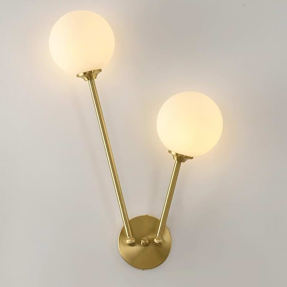 Modern Double Ball White Glass Wall Sconces G9 Tricolor Bulb Wall Lamp Copper Lamp Body Wall Light for Living Room Bedroom Bedside Stairs Restaurant Bathroom Corridor Aisle Lighting