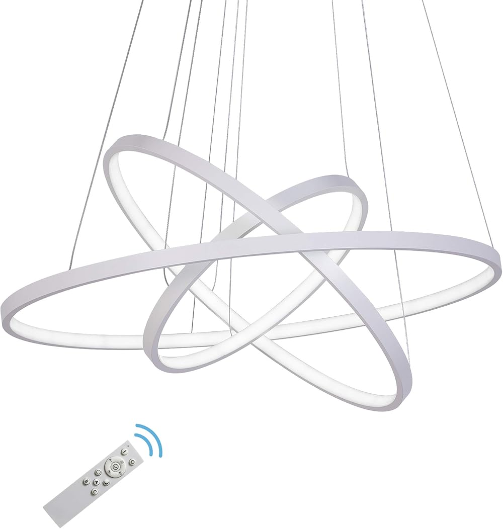 Modern Chandelier Lighting Dimmable LED Ceiling Dining Room Chandeliers Contemporary Pendant Lights Living Room Cool White Light Fixtures Hanging 3 Ring Foyer Bedroom White