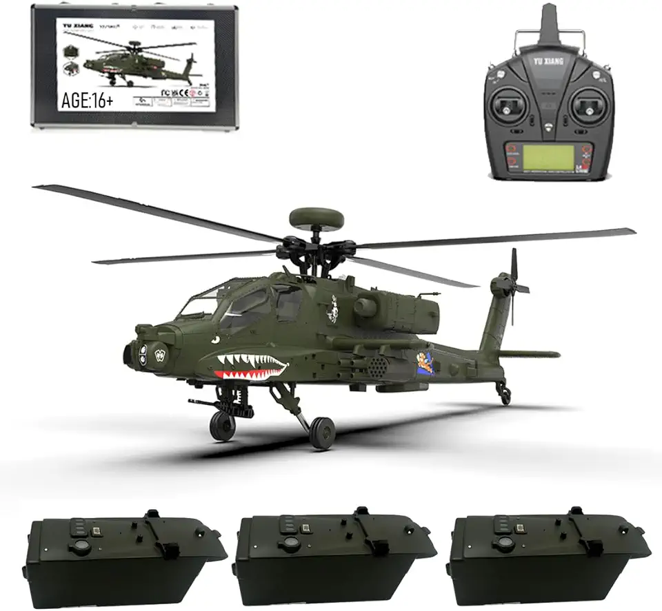 YUXIANG F11 RC Helicopter with Camera, 2.4G 6CH 6-Axis Gyro Remote Control Airplane Helicopter Toy, 1:32 Scale 6G/3D RC Military Airplane for AH64 Apache - RTF