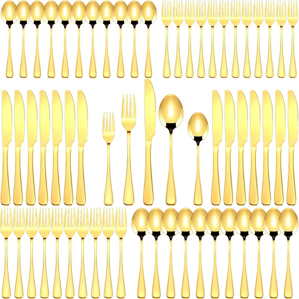 Dandat 500 Pcs Stainless Steel Flatware Set Service for 100 Guest, Cutlery Utensil Set, Include Fork Knife Spoon for Guest Dinner Home Graduation Wedding Holiday Halloween Christmas Party(Gold)