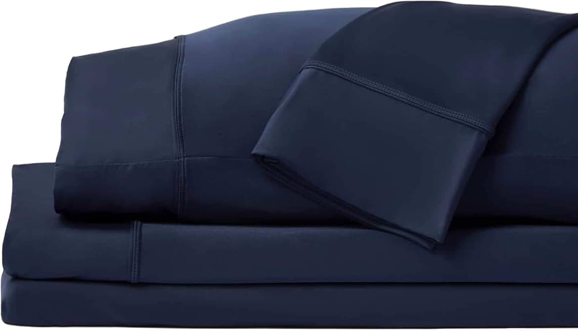 SHEEX - Original Performance Sheet Set with 2 Pillowcases, Ultra-Soft Fabric Cooling and Breathes Better Than Traditional Cotton -Navy, Queen