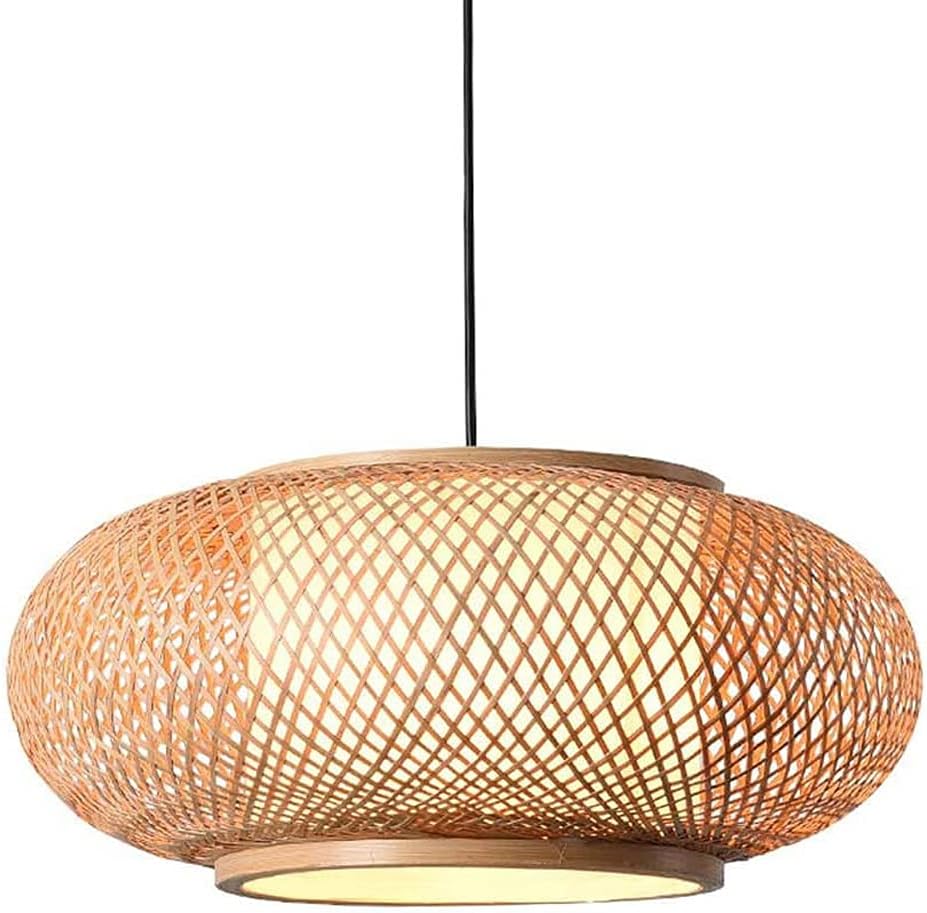 Hand-Woven Bamboo Pendant Light 1-Light Bamboo Silk Lamps Basket Lampshade Pendant Lamp Wicker Chandeliers for Kitchen Island Farmhouse Living Room Dining Room