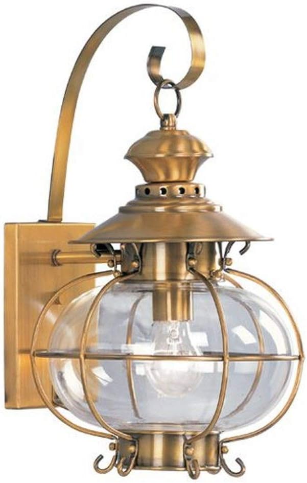 Livex Lighting 2222-22 Outdoor Wall Lantern with Hand Blown Clear Glass Shades, Flemish Brass