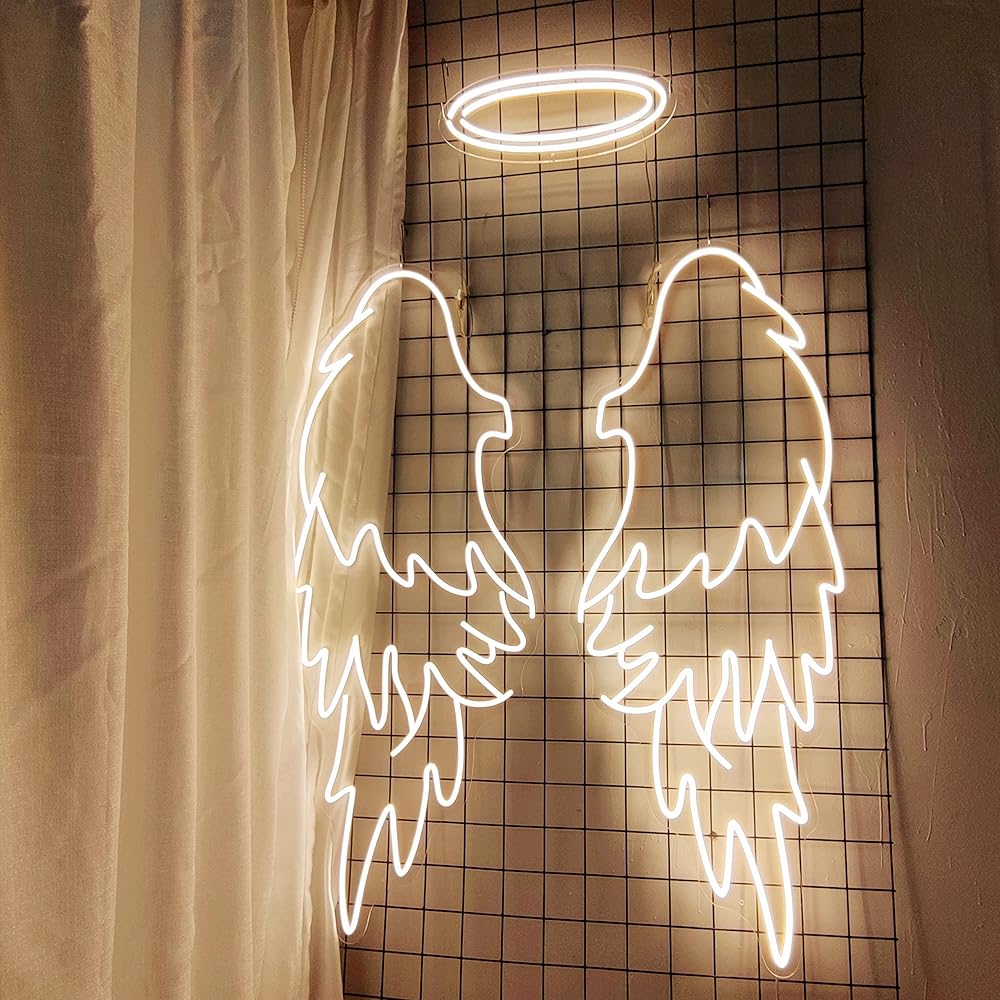 Angel Wings Neon Signs for Wall Decor, 29.5 * 24.6 inches Angel Wings Led Lights signs For Wedding, Party, Bar, Bedroom, Valentine's Day, Christmas Home Game Room Decoration, INSNEnN