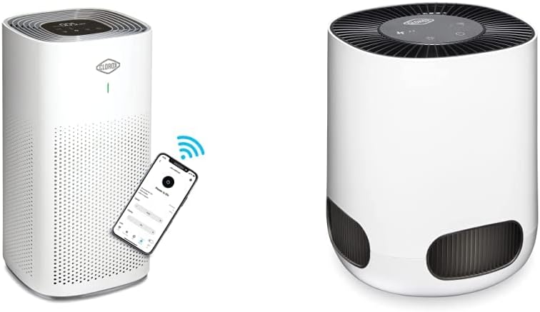Clorox Smart Air Purifiers for Home, True HEPA Filter, Compatible with Alexa, Large Rooms up to 1,500 Sq Ft & Smart Air Purifiers, True HEPA Filter, Compatible with Alexa, Small Rooms up to 200 Sq Ft