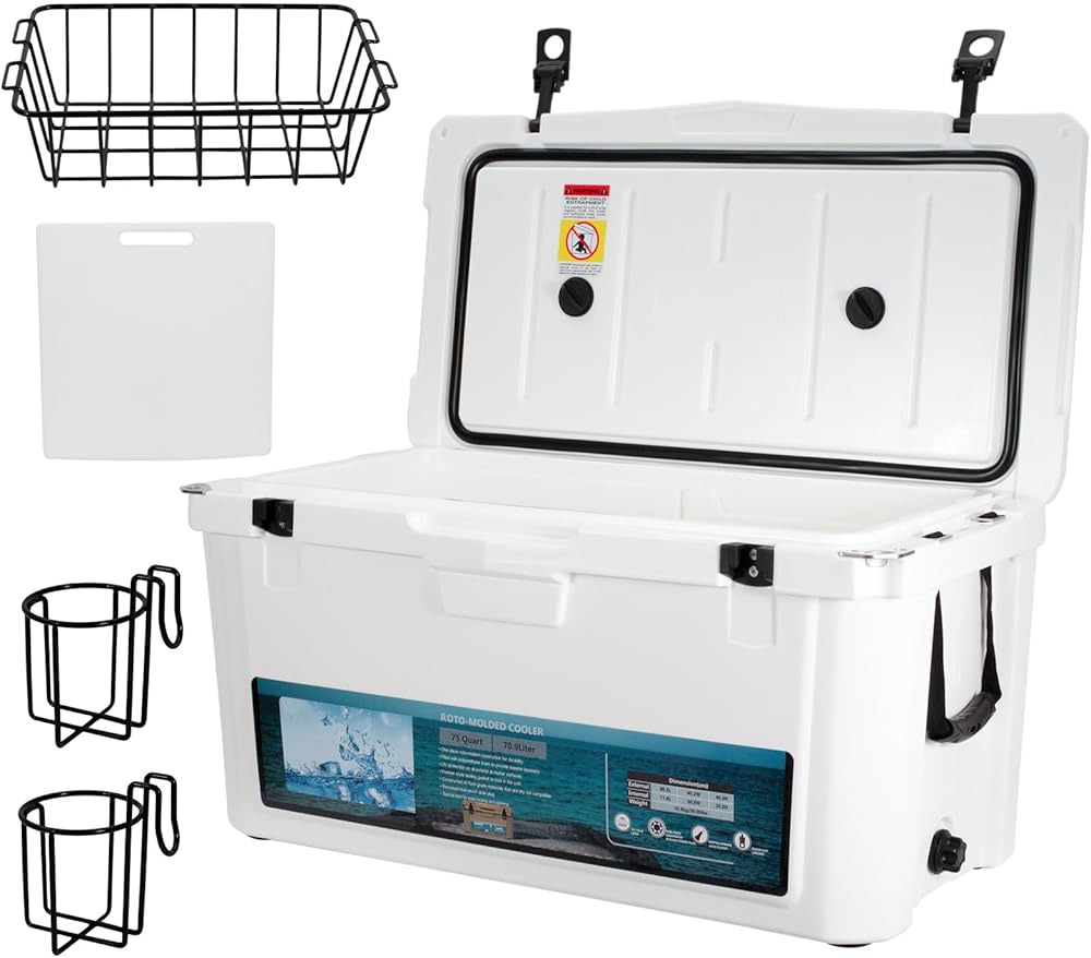 Insulated Portable Cooler with Heavy Duty Handles, Leak-Proof Outdoor Hard Cooler for Beach, Fishing, Camping, Tailgating, Sports