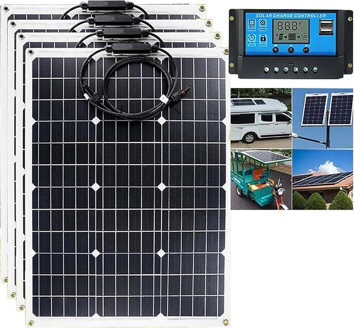 Flexible Solar Panel (60w/120w/180w/240w), 12v Solar Panel Kit, 20a Charge Controller, For Garden, Shed, Boat, Car, Motorhome, House,240W