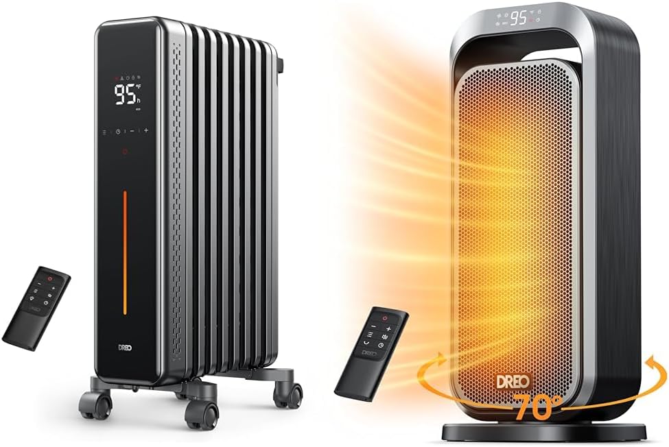 Dreo 1500W Oil Filled Radiator & 15 Inch 70° Oscillating 1500W Space Heaters with Remote Control, 4 & 3 Modes, Overheat Protection