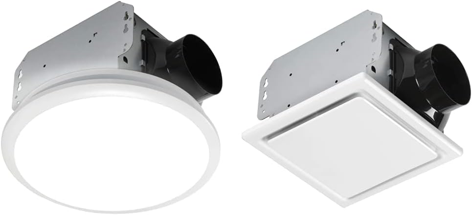 Homewerks 7141-80 Bathroom Fan Integrated LED Light Ceiling Mount Exhaust Ventilation 1.1 Sones 80 CFM, White & 7140-110 Bathroom Fan Ceiling Mount Exhaust Ventilation, 2.5 Sones, 110 CFM, White
