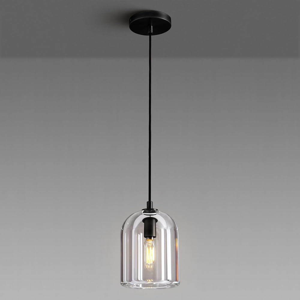 Black Pendant Light Fixtures, Crystal Modern Pendant Lights, Indoor Pendant Light for Kitchen Island Dining Room Living Room Bedroom Bathroom, E12 Bulb Included