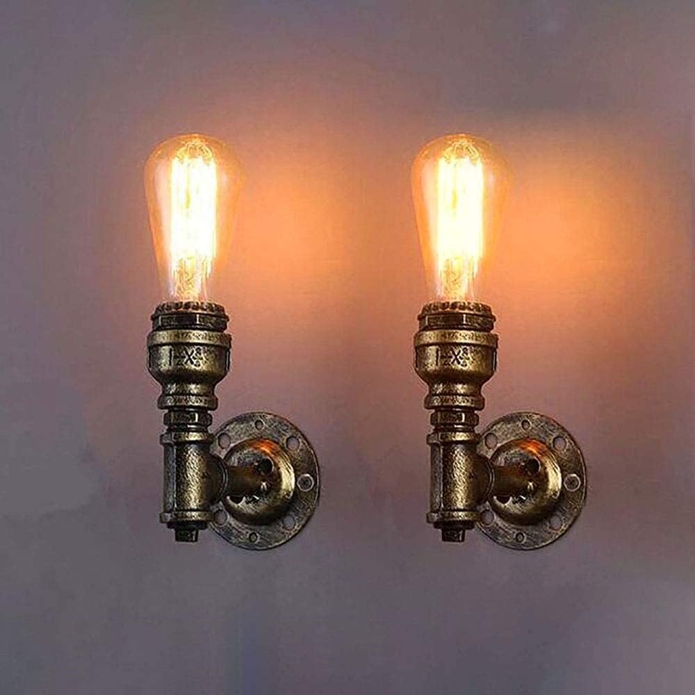 Wrought Iron Retro Water Pipe Wall Lamp Industry Attic Wall Light E27 Nostalgia Bedroom Bedside Cafe Bar Wall Lantern 110V~240V,Pendant Ceiling Light Fixtures