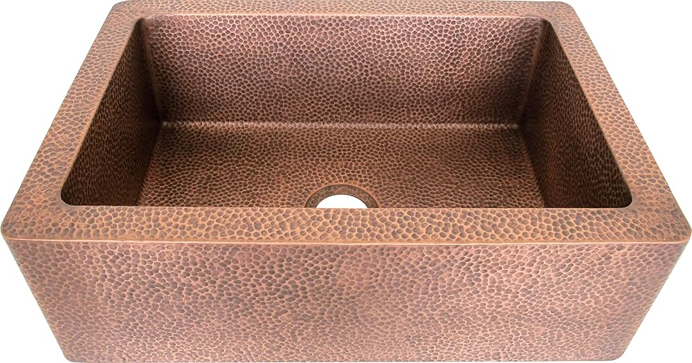 Farmhouse Sink with Apron Front Copper Single Bowl Handcrafted by Sinda KSA341BH