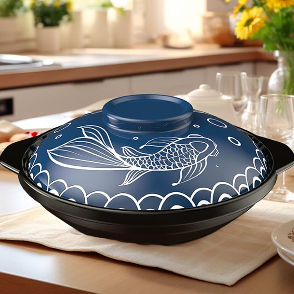 High temperature resistant casserole household dry burning non-crack ceramic shallow pot gas stove special porridge stew old-fashioned casserole ceramic pot with lid pan small pot(3300ML)