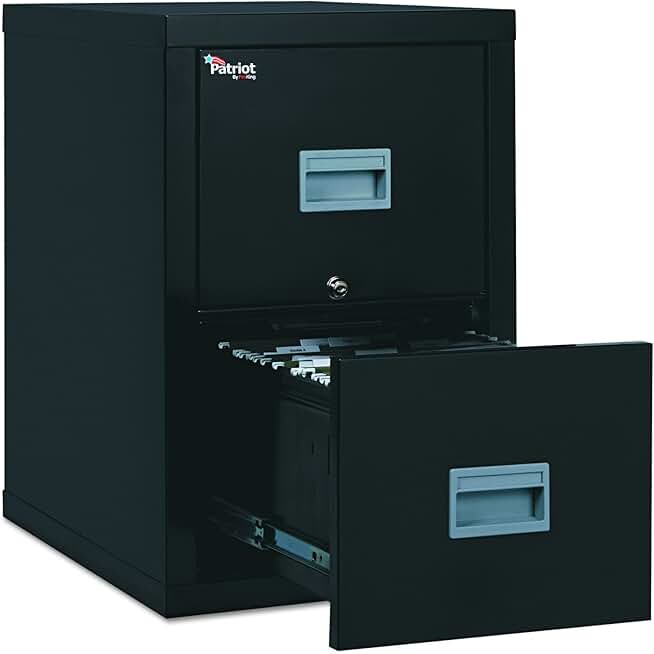 FireKing Patriot 2P1825-CBL One-Hour Fireproof Vertical Filing Cabinet, 2 Drawers, Deep Letter or Legal Size, 18