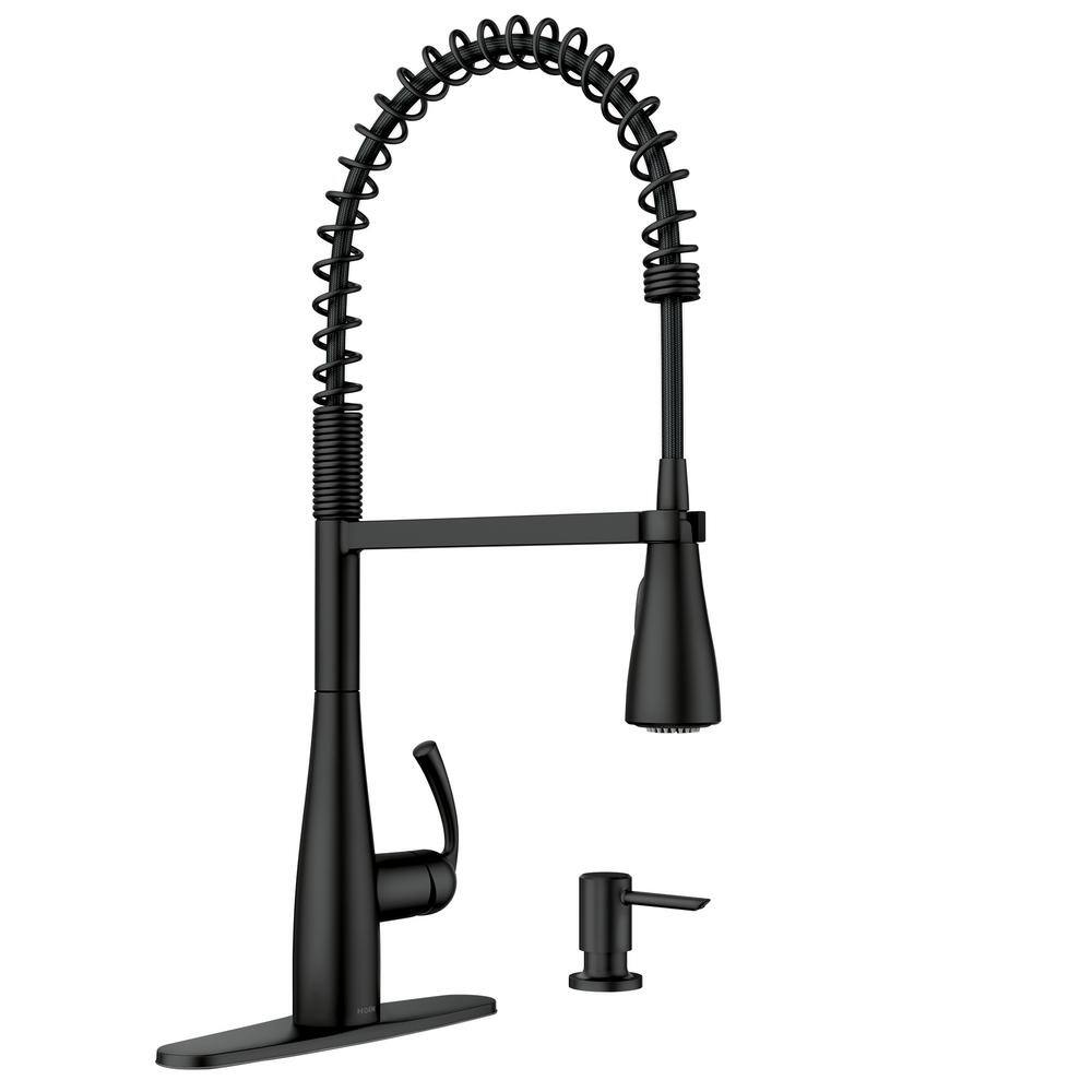 MOEN Essie Single-Handle Pre-Rinse Spring Pulldown Sprayer Kitchen Faucet with Power Clean in Matte Black