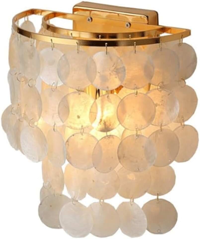 Nordic Style Wall Mount Light, Girl Interior Warm Light Decoration Wall Lamp, E27 Modern Simple White Shell Lampshade Wall Sconce for Corridor Living Room Bedroom Bedside(Gold)