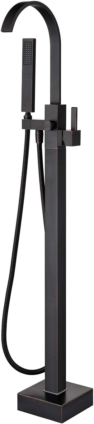 Freestanding Bathtub Faucet Tub Filler Oil Rubbed Bronze Waterfall Floor Mount Brass Bathroom Faucets Single Handle with Hand Shower