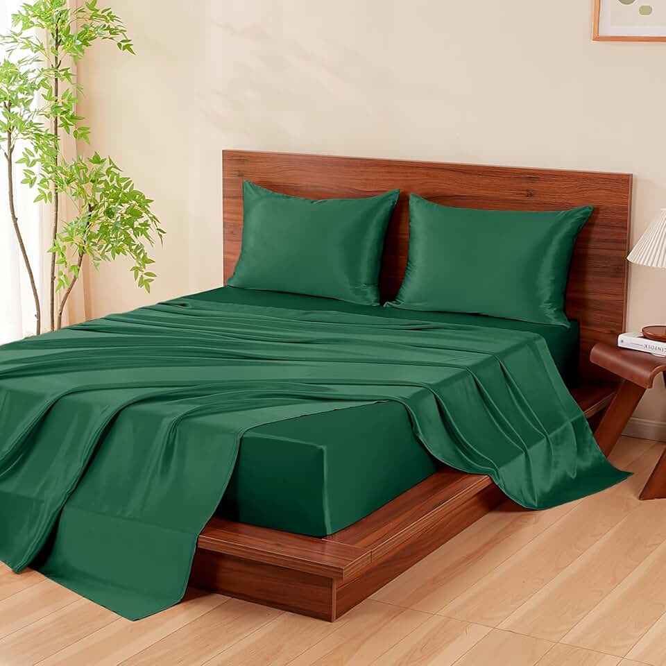 THXSILK 100% Mulberry Silk Bed Sheets Set - 4pcs Pure Silk Sheets Set - Flat Sheet, 16