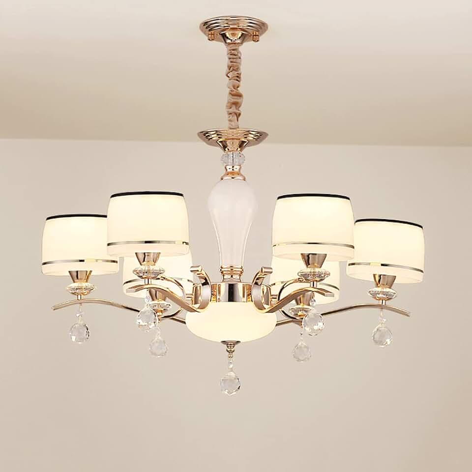 Large Living Room Chandelier, Hanging Lighting Over Dining Table Lighting Fixture, Height Adjustable European Ceiling Light, E14 Base(6 Lights)/ Color/6 Lights