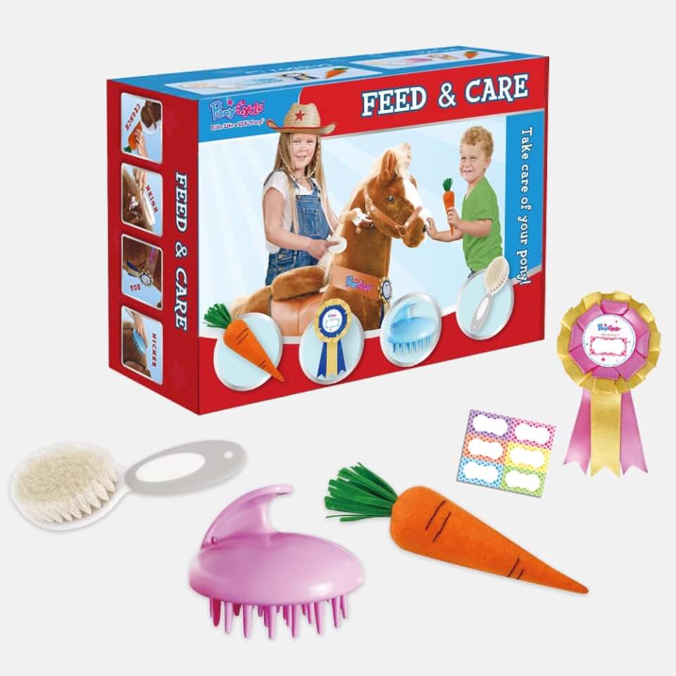 PonyCycle Ride on Horse Toys E313 with Feed & Care Grooming Kit