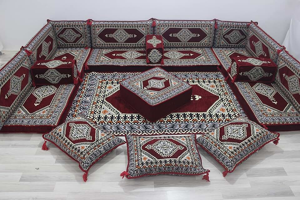 Traditional Arabic Floor Sofa, Arabic Majlis Jalsa, Ethnic Floor Couch, Moroccan Floor Cushions, Jordanian Iraqi Living Room, Garden Sofa (U Sofa Full Set)