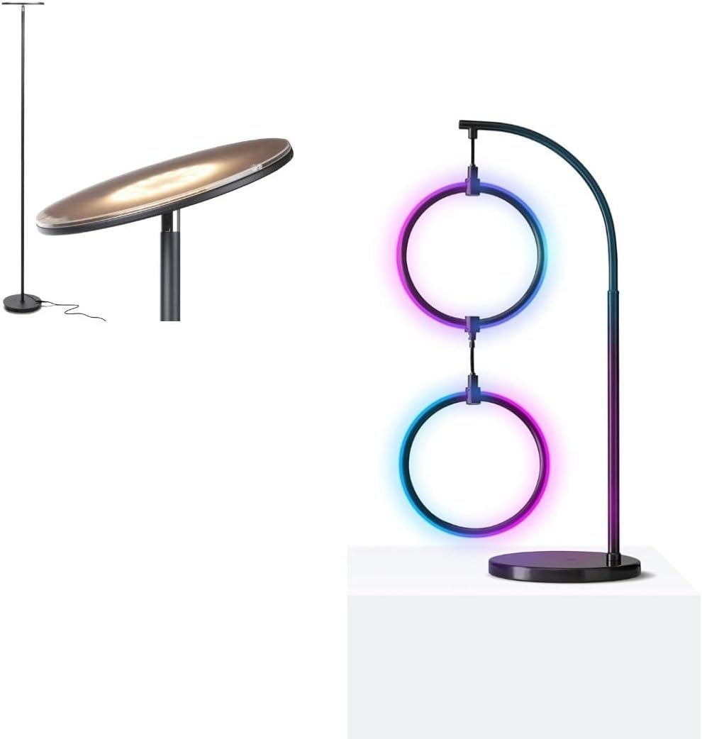 Brightech Bundle: Sky Torchiere Black with Nova RGB Table Lamp