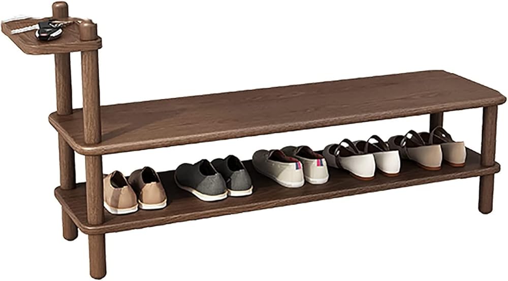 Shoe Storage Bench Entryway Hallway Furniture, Modern Wooden Shoe Rack with 2-Tier Storage Shelf Shoe Stool with Storage Table Ideal for Entryway Hallway Living Room and Corridor(Walnut Brown,100*30*2
