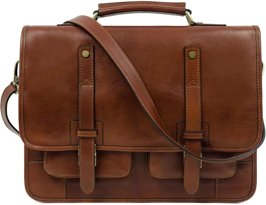 Time Resistance Leather Briefcase for Men - Business Laptop Bag - Italian Handmade Leather Bag - Messenger Bag