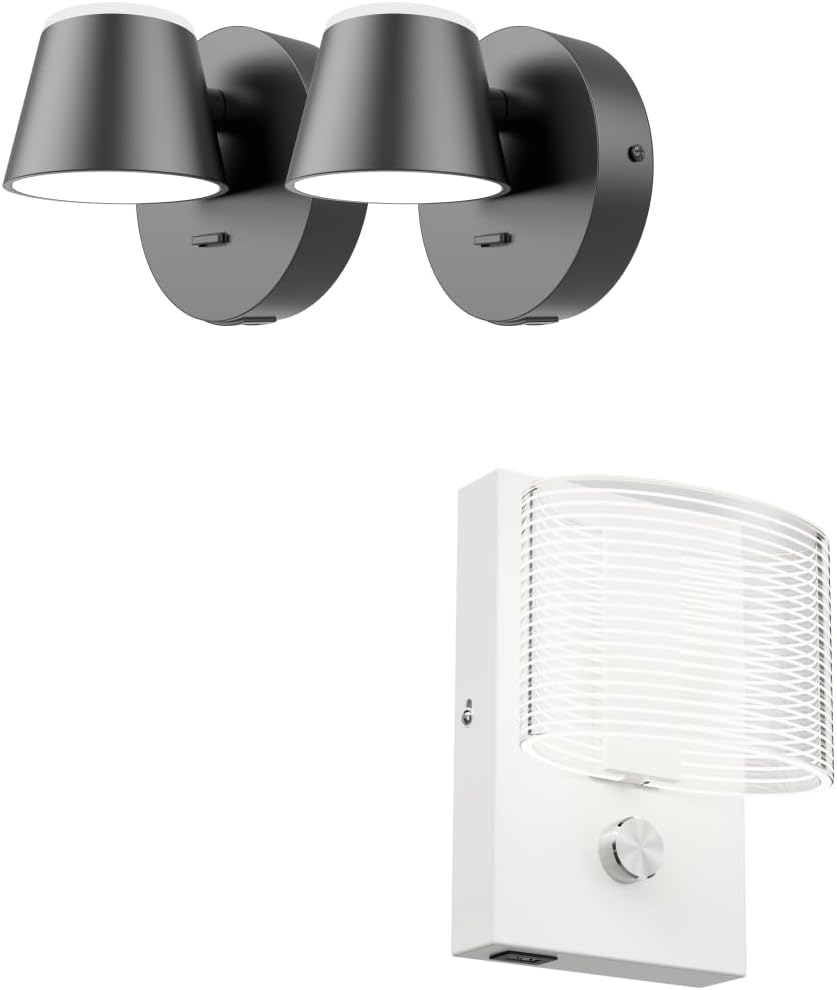110 Volt Hardwired Wall Sconce 2 packs with On/Off Switch USB Charging Port