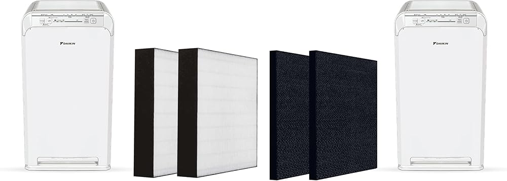 Daikin Room Air Purifier Bundle, HEPA Air Purifier with Pre-filter, Carbon, and UVC LED Light Filtration, Zero Ozone, CARB Certified, Includes 2 Purifiers and 2 sets of Replacement Filters