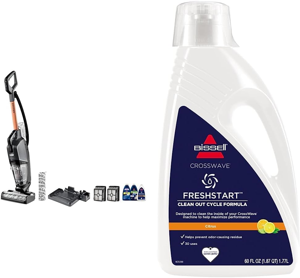 Bundle of BISSELL® CrossWave® HydroSteam™ Wet Dry Vac, Multi-Purpose Vacuum, 35151 + Bissell FreshStart CrossWave Cleanout Formula, 60oz., 3557