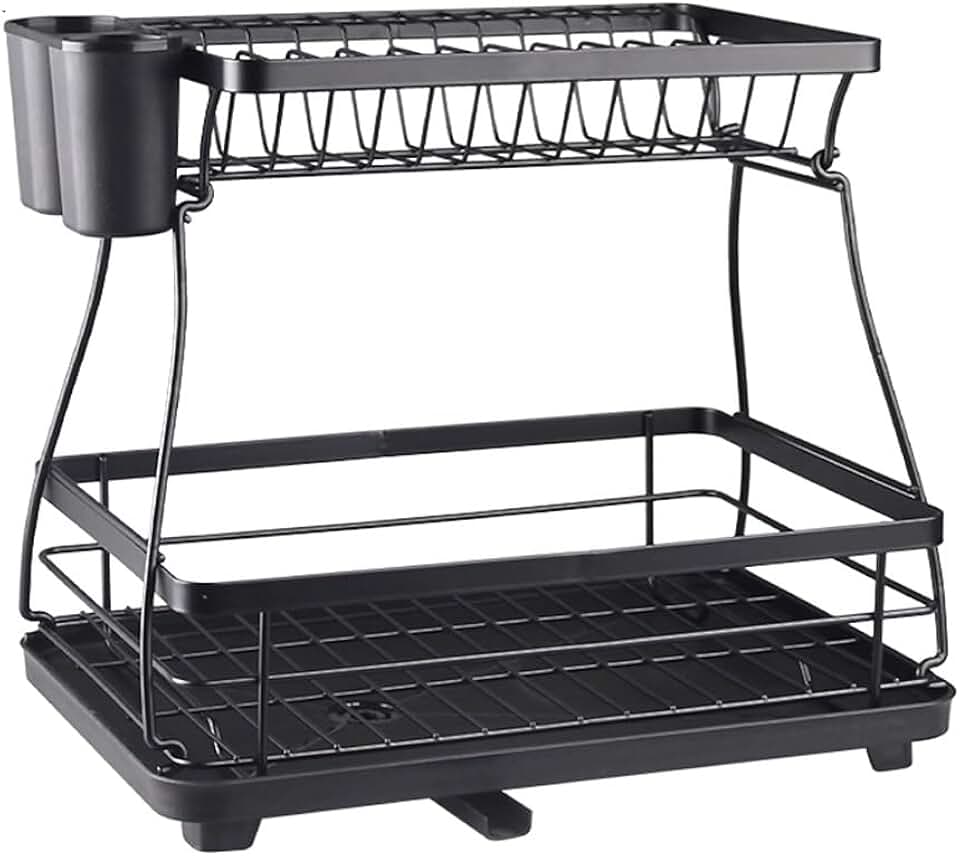 Dish Rack Kitchen Counter Dish Organizer Rack with Drainboard and Utensil Holders Set