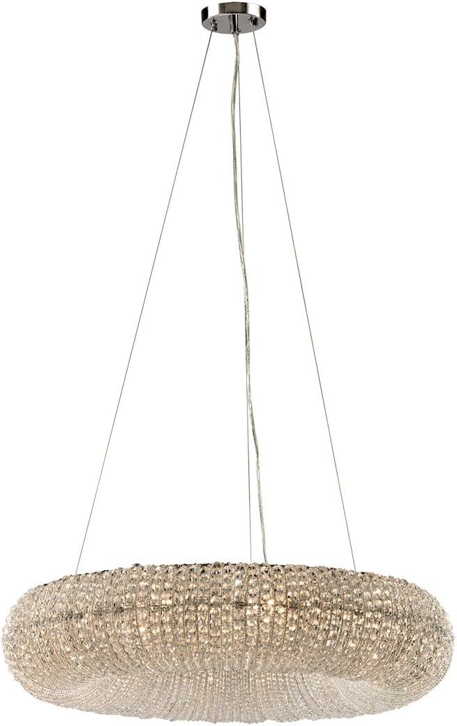 Crystal Ring 10-Light Chandelier - in Polished Chrome Finish, with Clear Crystal Beads, Modern/Contemporary Style