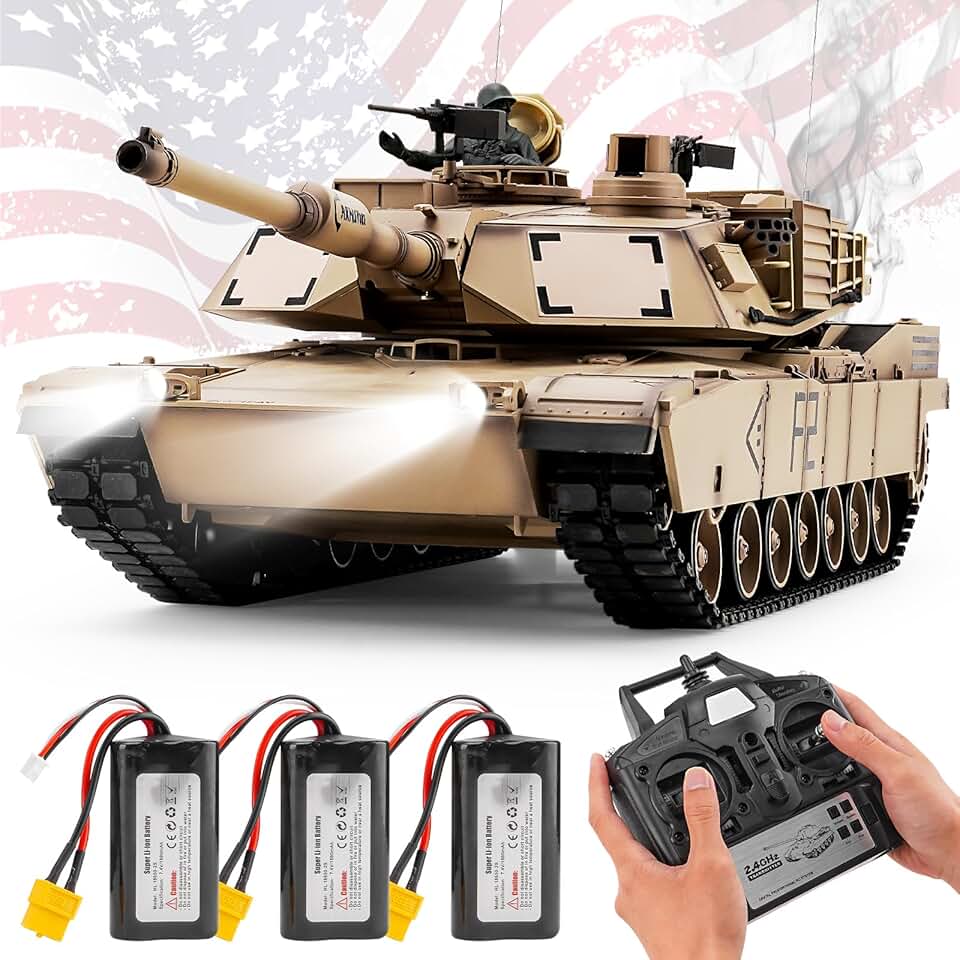 RC Tanks US M1A2 Abrams Army Tank 1:16, 2.4ghz M1A2 Abrams Main Battle Tank Model That Shots, Remote Control Tank Vehicles with 3 Batteries, Sound & Light for ages 14+