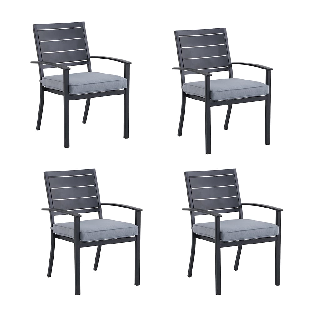 Style Selections Skybrook Set of 4 Stackable Black Steel Frame Stationary Dining Chair with Blue Cushioned Seat