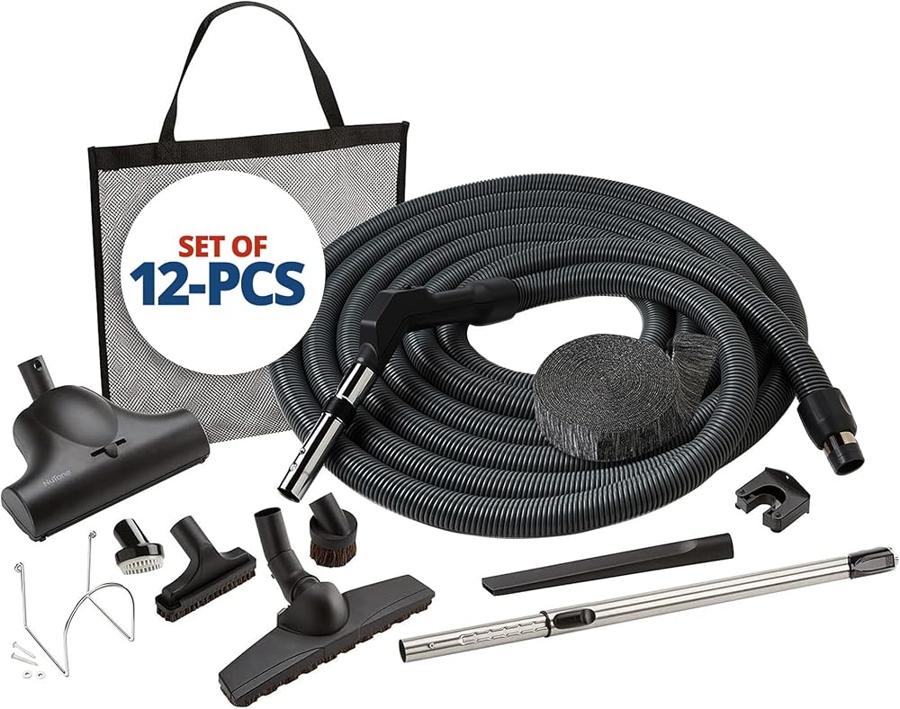 Central Vac System Carpet and Bare Floor Air Turbine Pet Care Attachment Set for Cleaning Home, Includes 30FT Crushproof Hose, Air turbine and Soft-Bristle Brush, Crevice Tool, Wand & Mesh Storage Bag