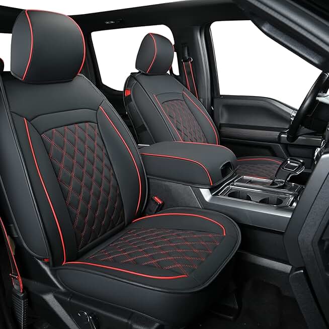 LUCKYMAN CLUB F150 Seat Covers S07-Q2, Fit for 2010-2014 F150 SuperCrew with Waterproof Faux Leather(Full Set, Black&Red)