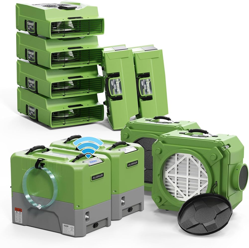 ALORAIR 2 x WiFi Commercial Dehumidifier, 6 x Air Movers and 2x Air Scrubber Combo Package Deals, Water Damage Restoration Equipment, Green