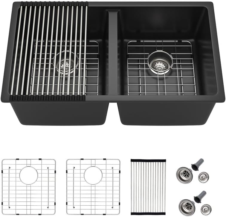 33 Granite Composite Kitchen Sink Double Bowl - Fulorni 33