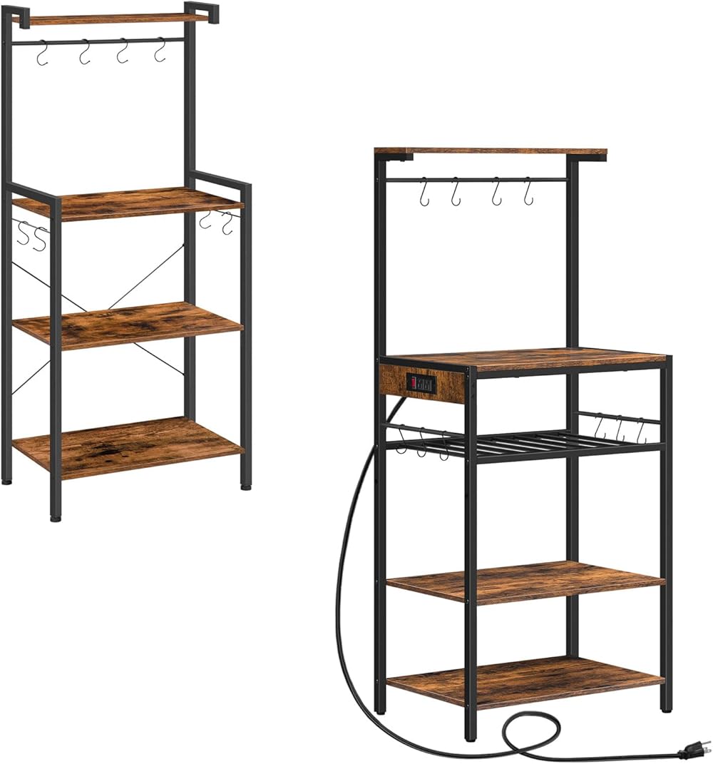 Kitchen Bakers Rack, 5-Tier Coffee Bar with Adjustable Wine Rack, BF04HB01-BF60UHB01