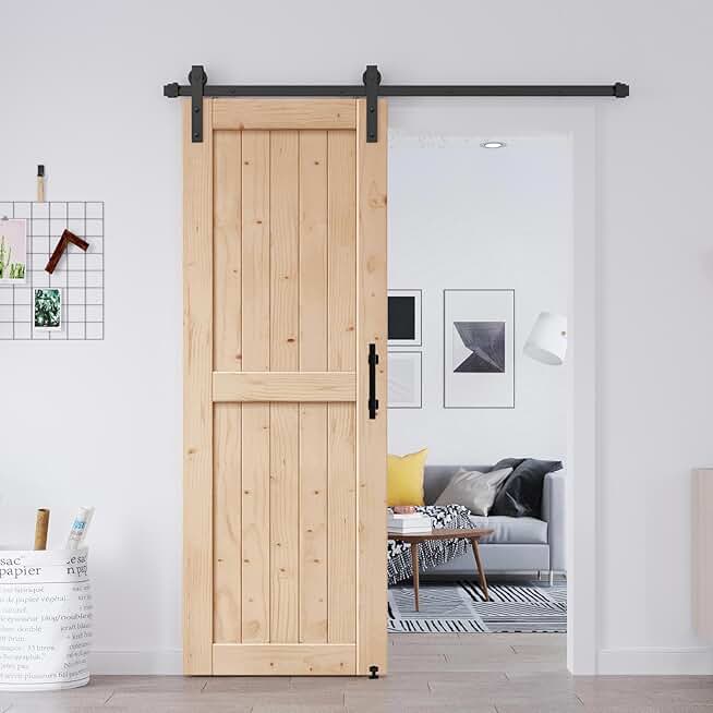 30in x 84in Barn Door + 5 FT Heavy Duty Sliding Track Kit + Floor Guide +12'' Handle