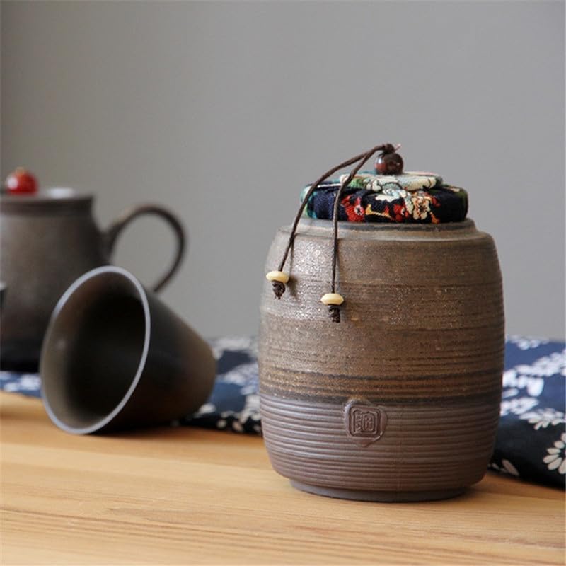 Occus Coarse Pottery Antique Tea Canister Handmade Ceramic Sealed Spice Jar Kitchen Food Container Seasoning Box Candy Storage Tank