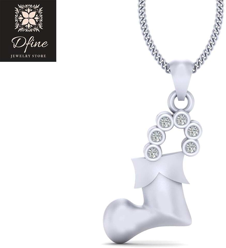 Sock Shaped Bag Christmas Sock Pendant Solid 14k White Gold Diamond Christmas Necklace