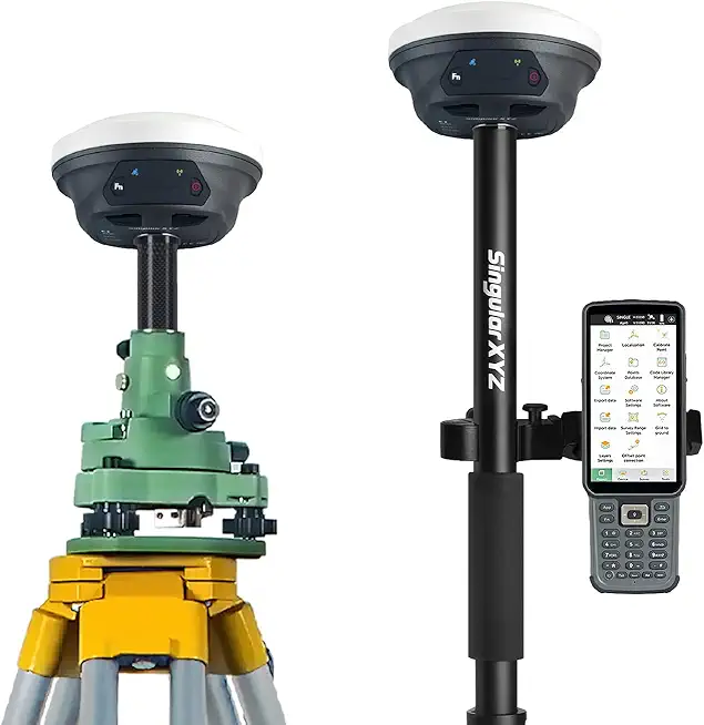 E1 RTK GNSS Survey Equipment RTK GNSS GPS with IMU Rover & Base Handheld Collector Total Station Surveying Equipment, with Survey Software 1cm Accuracy, 1408 Channels(Exclude Poles,Tripods,Tribrach)