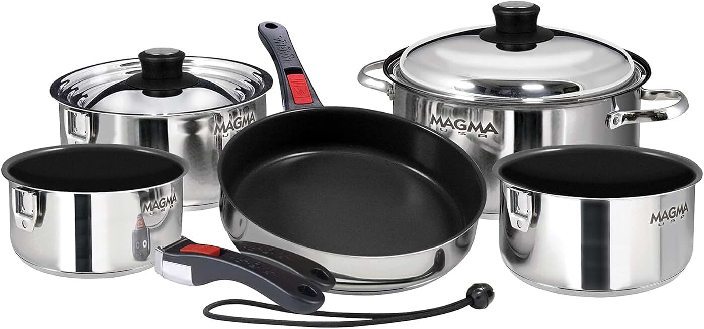 Magma Products, A10-366-2-IND Gourmet Nesting Stainless Steel Induction Cookware Set with Non-Stick Ceramica (10 Piece), silver