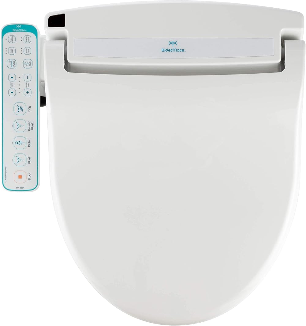 BidetMate 1000 Series Electric Bidet Heated Smart Toilet Seat with Heated Water, Side Control Panel, and Warm Air Dryer - Adjustable and Self-Cleaning - Multiple Wash Functions - Round